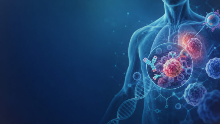 Oncology illustration with tumour cells representing anticancer medicines