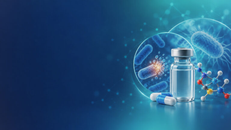 Antibiotic vial capsules and bacteria representing cephalosporin medicines