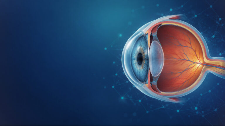 Cross-section of the human eye representing ophthalmic medicines
