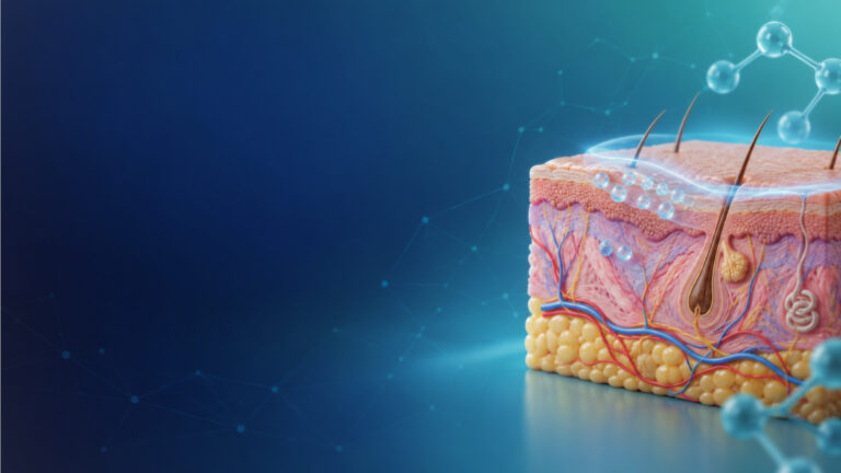 Cross-section of human skin representing skin care products